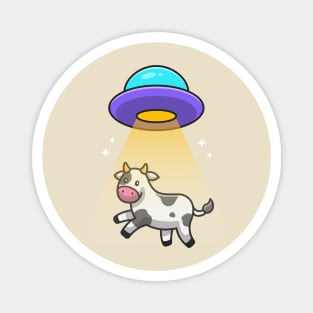 Cute Cow Sucked In UFO Spacecraft Cartoon Magnet